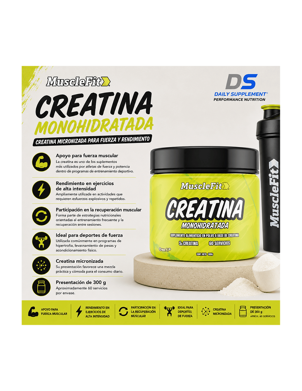 Miniatura: MuscleFit Creatina Monohidratada 300 g | Creatina Micronizada para Fuerza y Rend