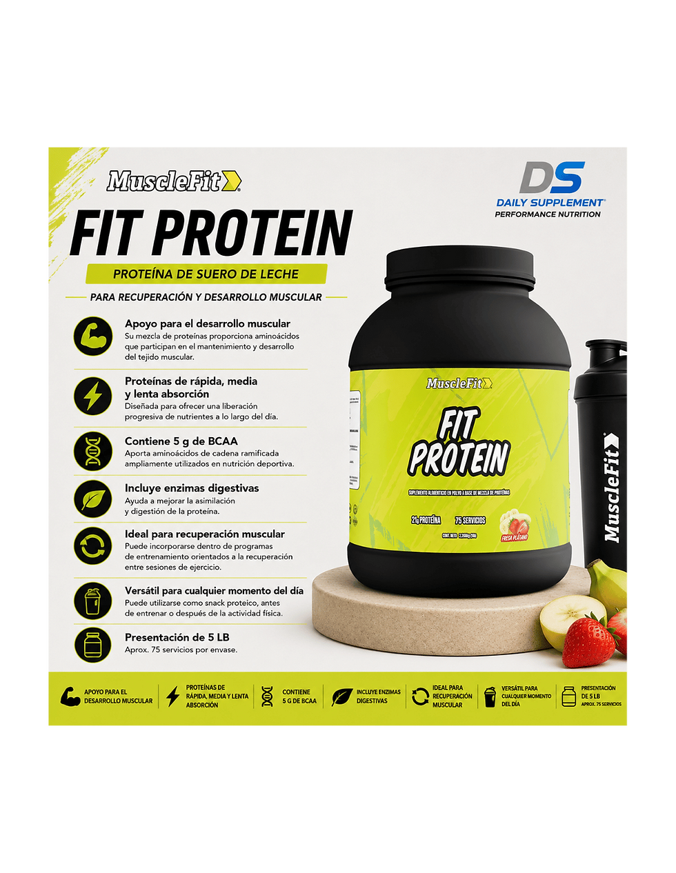 Miniatura: MuscleFit Fit Protein 5 lb | Proteína de Suero de Leche 75 Servicios para Recupe