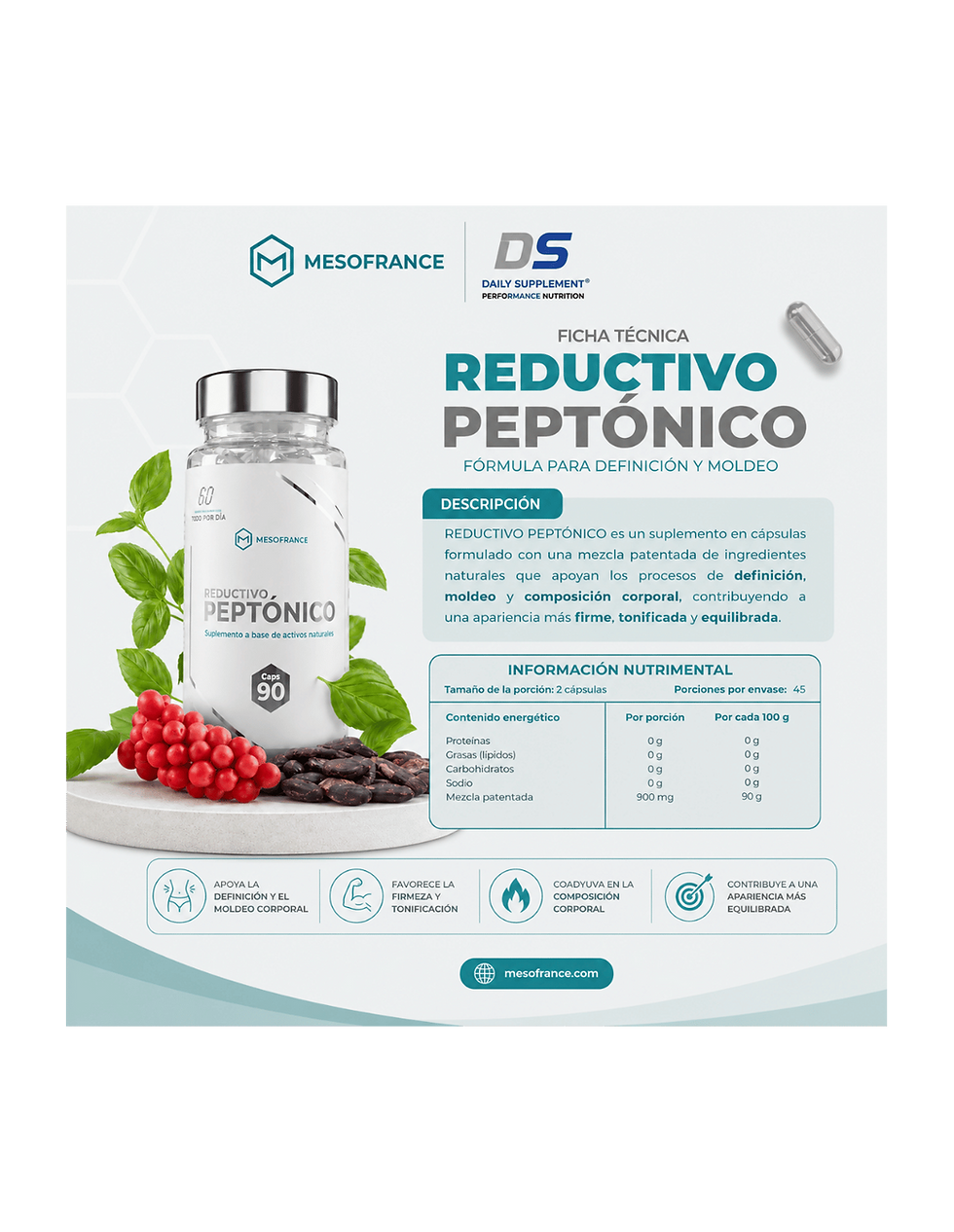 Miniatura: Mesofrance Reductivo Peptónico 90 Caps | Formula para Definicion y Moldeo