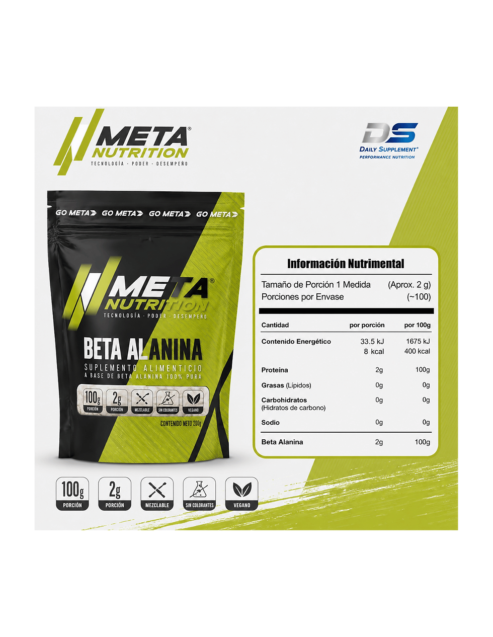 Miniatura: Meta Beta Alanina 200 g Saborizada | Suplemento de Resistencia y Rendimiento
