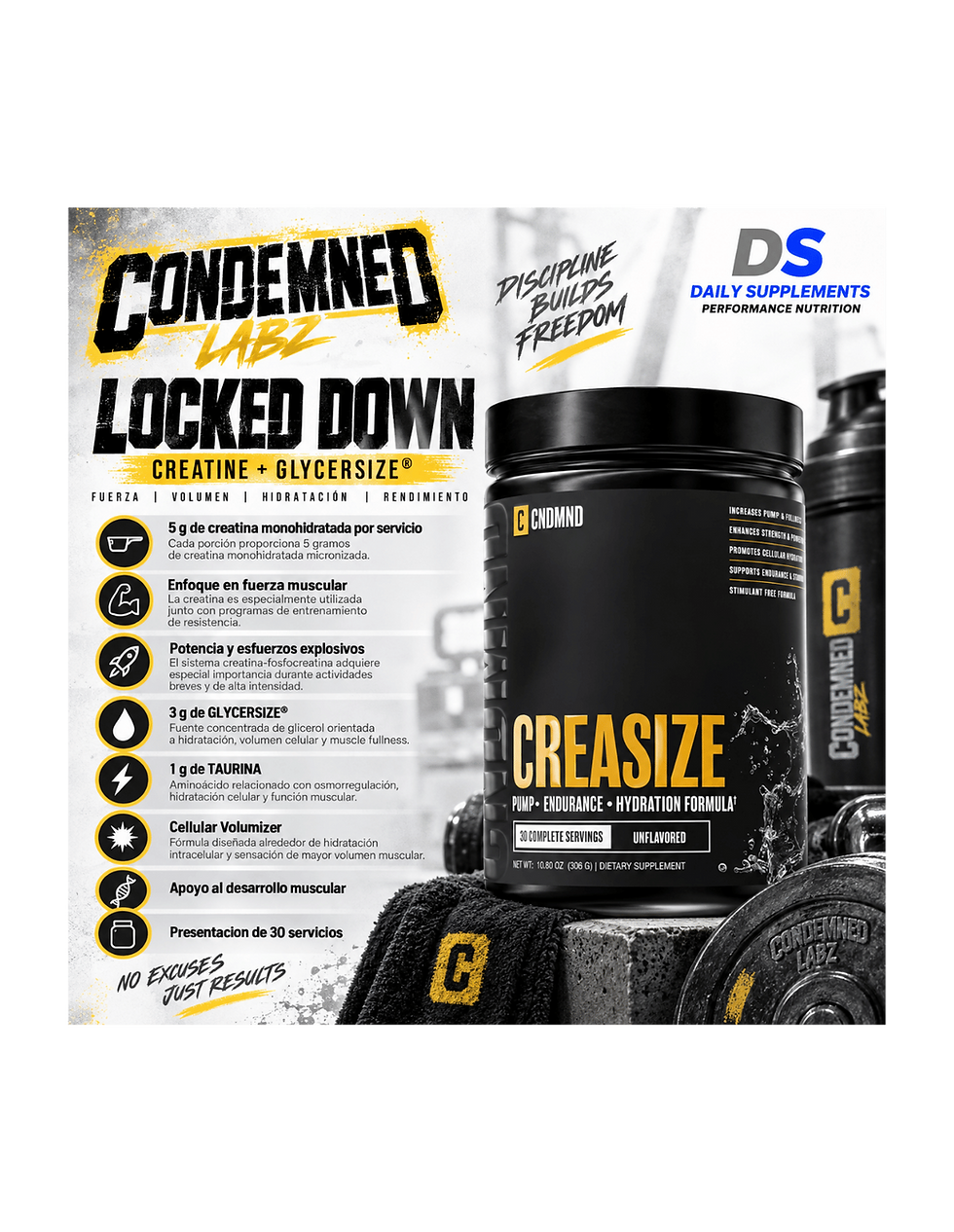 Miniatura: Condemned Labz Locked Down 30 Serv | Creatina + GlycerSize