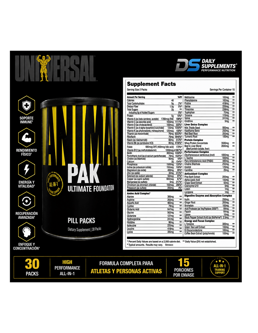 Miniatura: Uni Animal Pak 30 Packs – Multivitamínico Deportivo de Alto Rendimiento