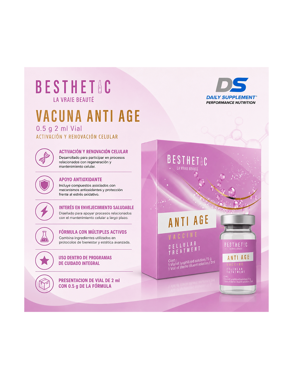 Miniatura: Besthetic Vacuna Anti Age 0.5 g 2 ml Vial |  Activación y y Renovación Celular