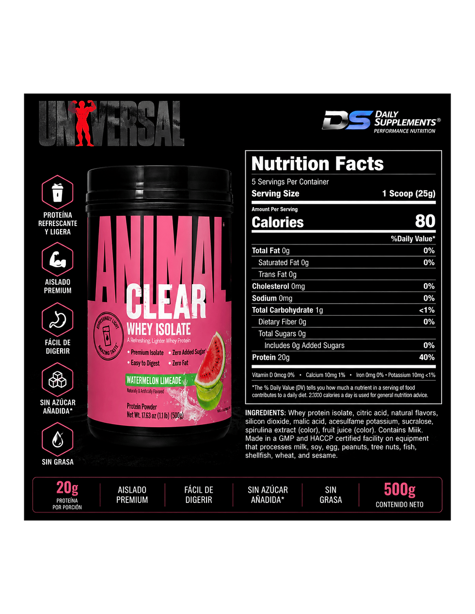 Miniatura: Uni Animal Clear Whey Isolate 500g-Proteína Hidrolizada