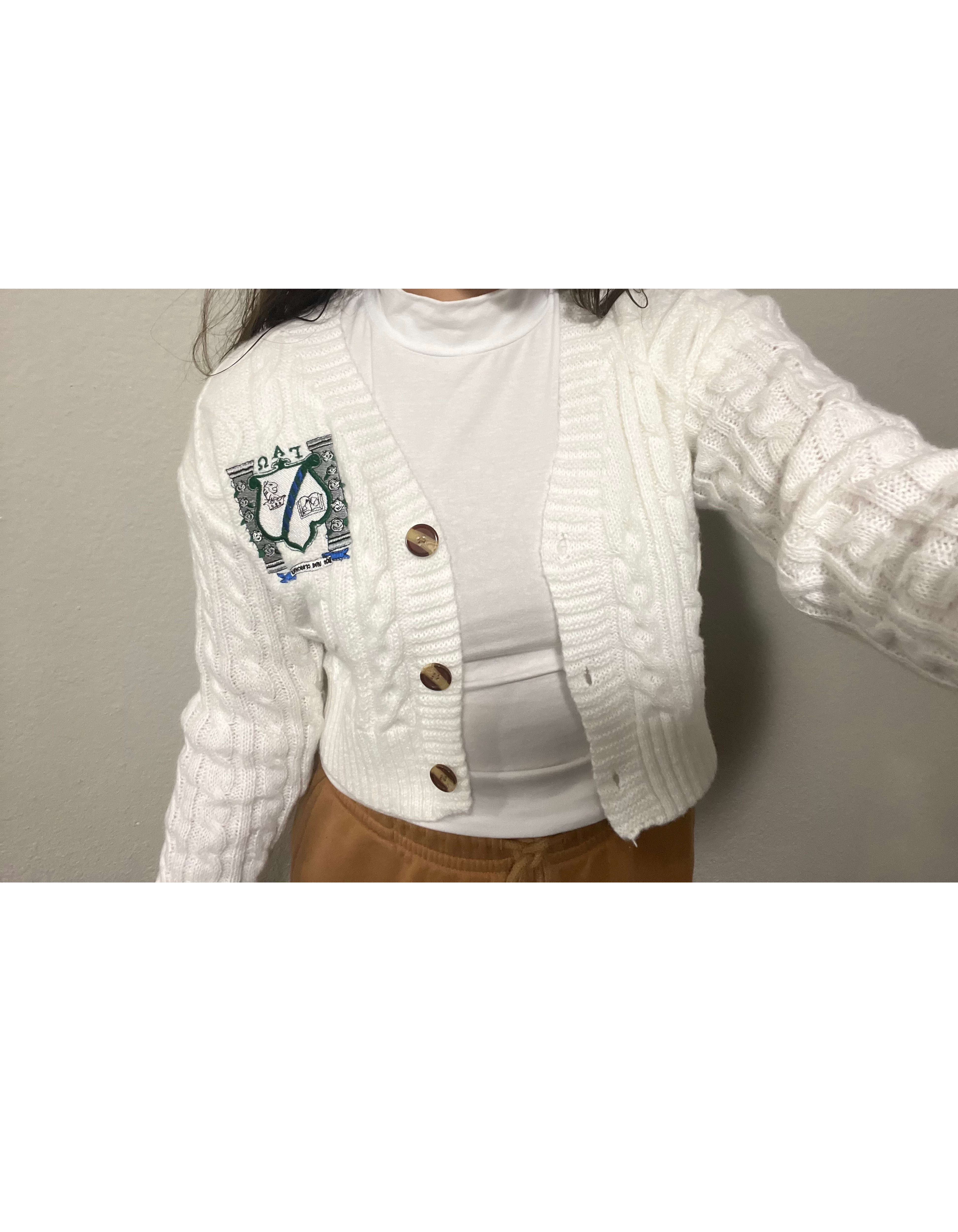 Gamma Embroidered Crest Knit Cardigan