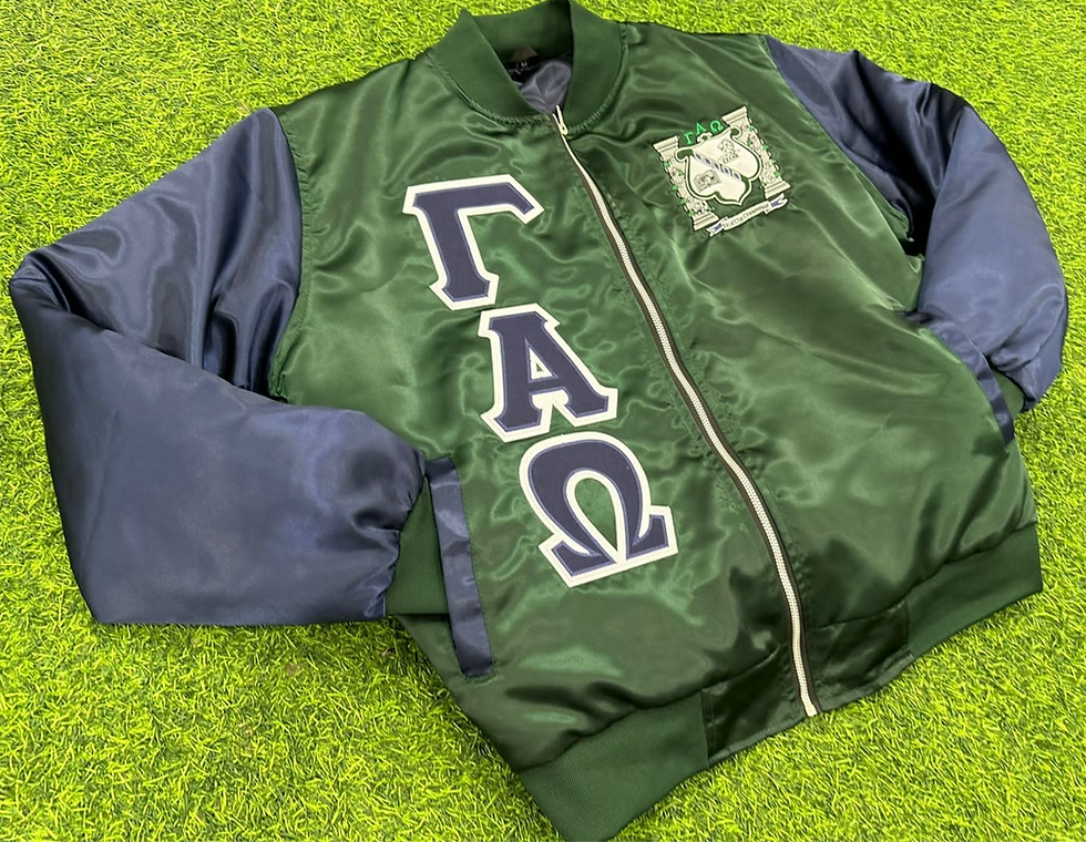 Thumbnail: Gamma Alpha Omega Color Block Satin Bomber Jacket