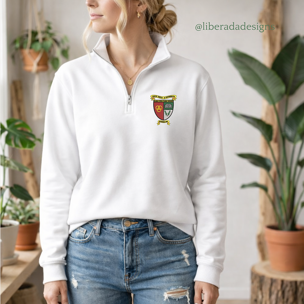 Thumbnail: Lambda Sigma Gamma Embroidered Crest Quarter Zip Sweater