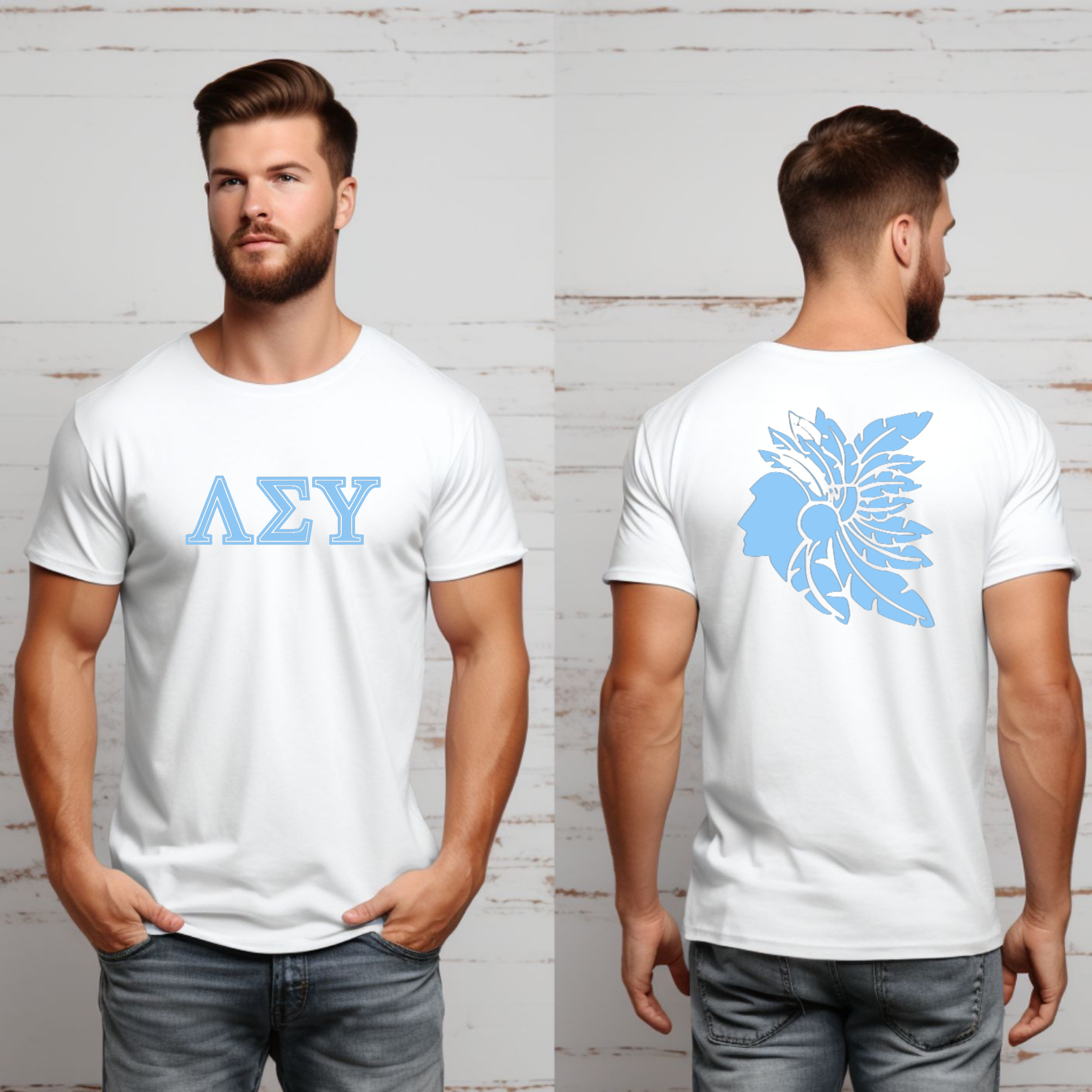 Taino with Greek Letters Double Sided  Tshirt- Lambda Sigma Upsilon