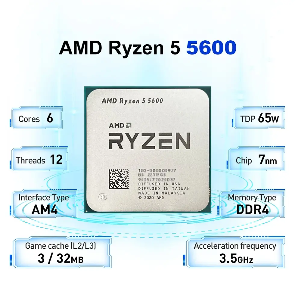 Thumbnail: AMD Ryzen 5 5600 CPU AMD R5 5600 Processor 4.4GHz 6-Core 12-Thread 32MB Cache So
