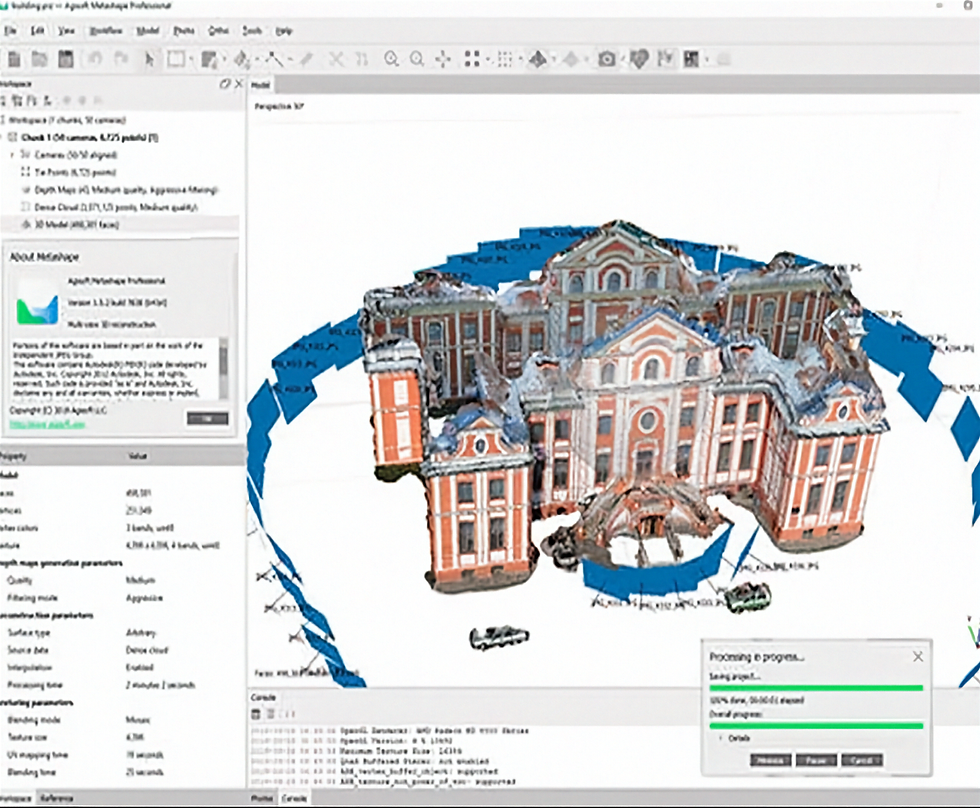 Thumbnail: Agisoft Metashape Professional mostrando modelo 3D texturizado de patrimônio histórico em reconstrução