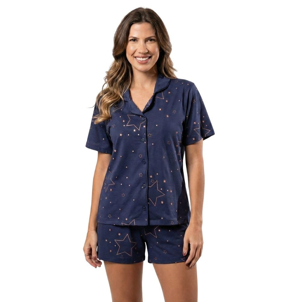 Pijama Americano Estrela Azul Marinho - Samara 