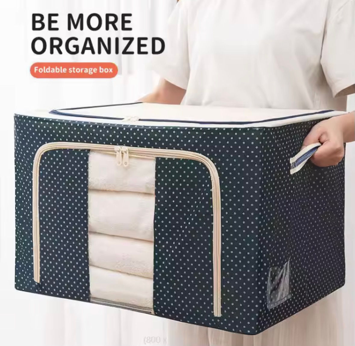 Foldable 66L Storage Box with Steel Frame | Waterproof Clothes Organizer with Do