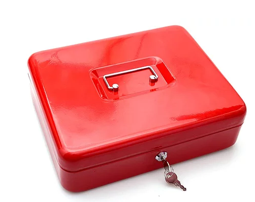 Thumbnail: Large Metal Cash Box With Key Lock For Currency/Valuable Items