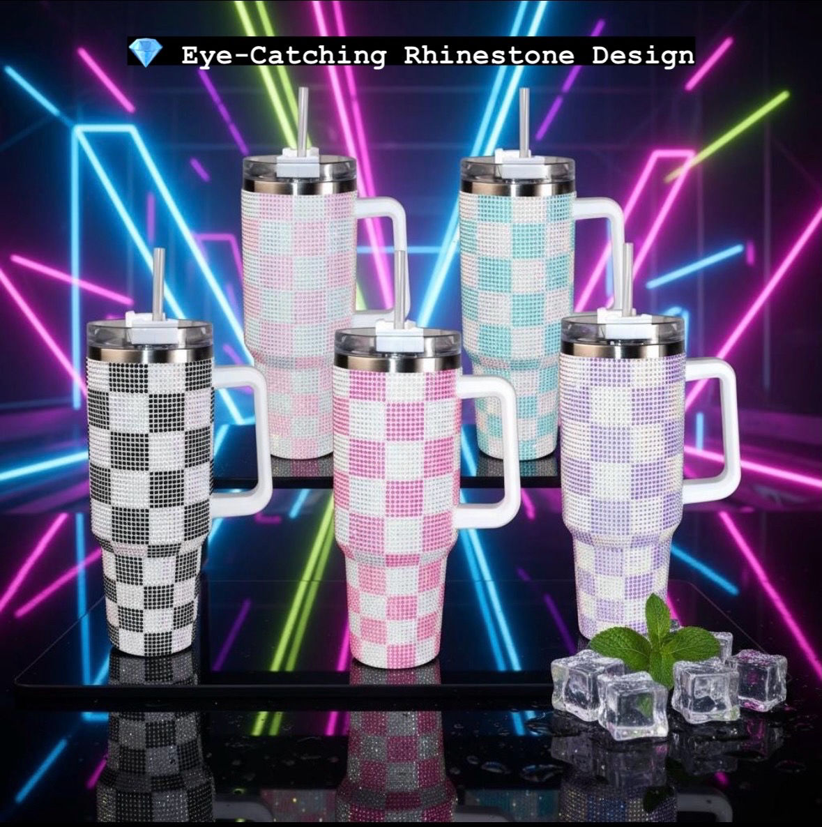 NexusHut 1200ML Luxury Bling Rhinestone Tumbler with Handle & Stainless Steel St