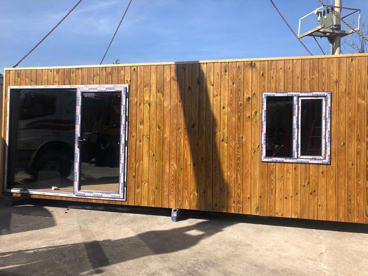 3x7 ahşap konteyner ev dış cephe görüntüsü