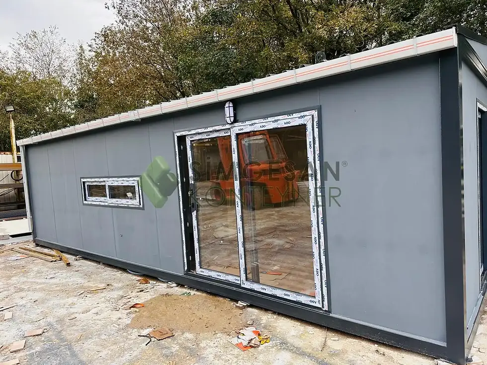 Simgesan 400x900 ahşap kaplama modern konteyner ev dış cephe görünümü