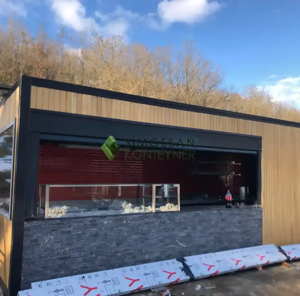 250x700 ahşap kaplama cafe konteyneri dış görünüm