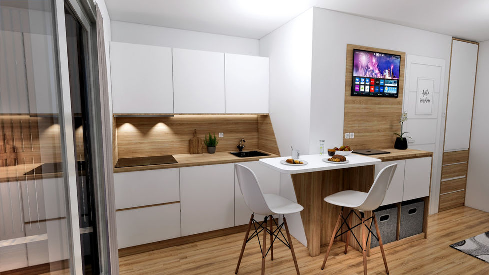 “Ahşap deck verandalı konteyner ev üstten görünüm.”