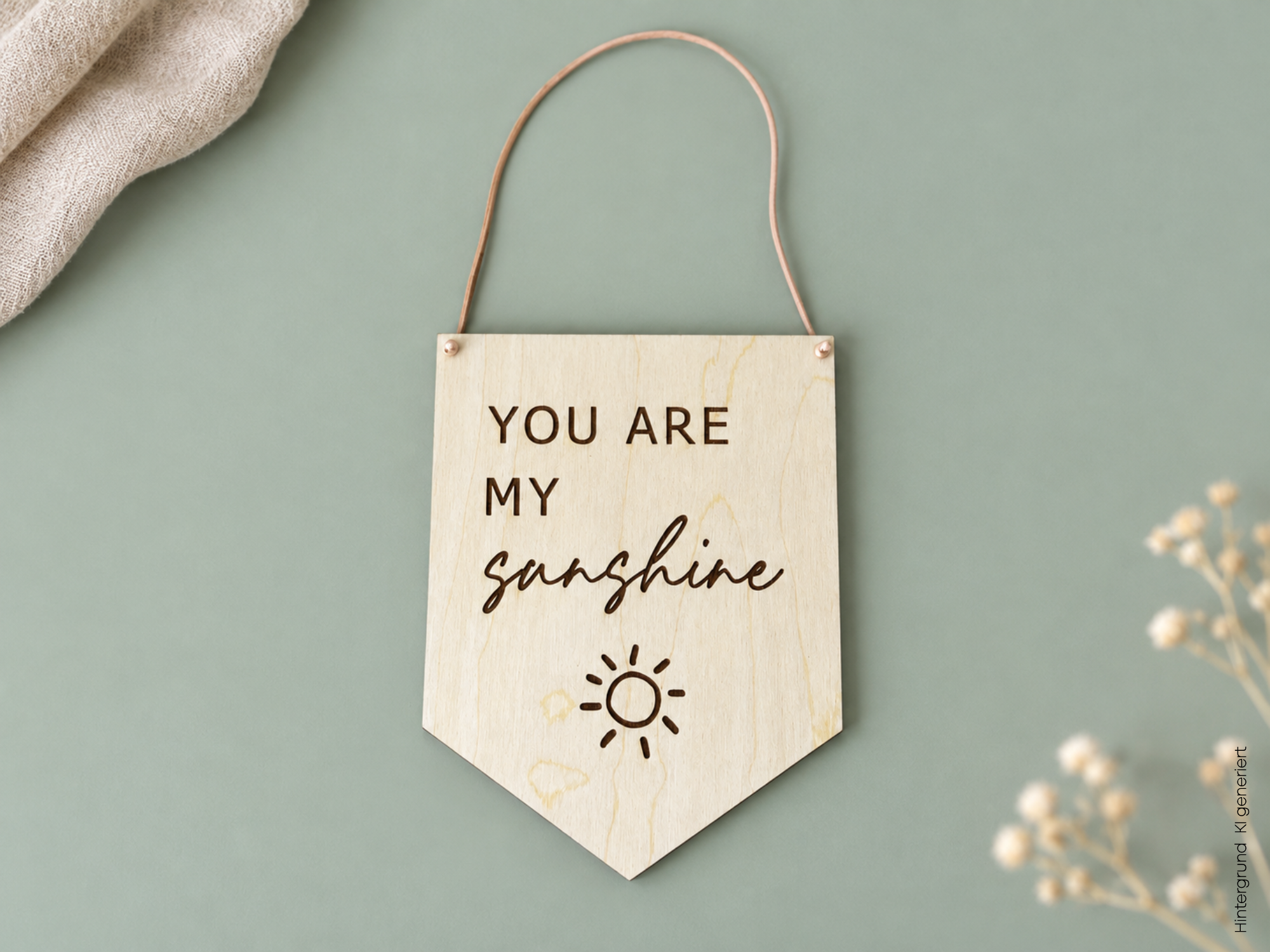 Holzwimpel mit Gravur "sunshine"