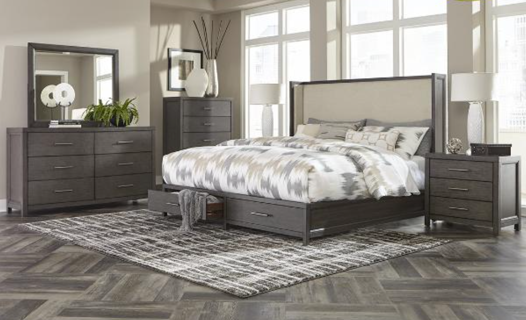 Fonderen - Winged Upholstered - With Storage Drawers