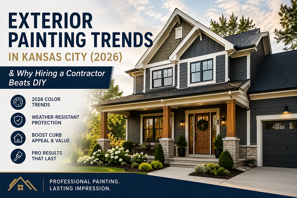 Exterior Painting Trends in Kansas City (2026) & Why Hiring a Contractor Beats DIY blog picture featuring a 2 story house in Overland Park