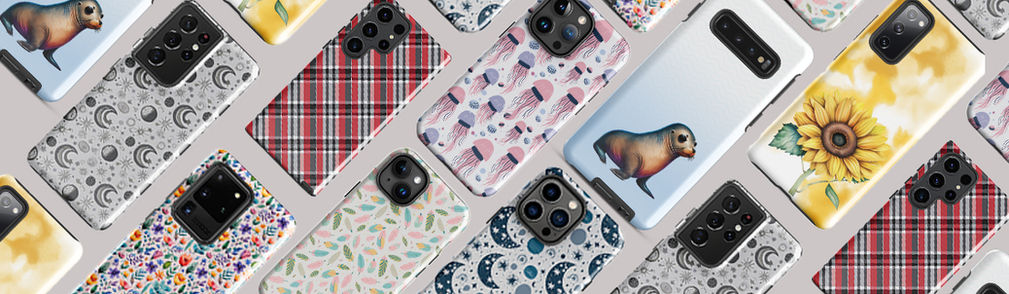 iPhone and Samsung phone case covers with designs from The Raven Gift Co