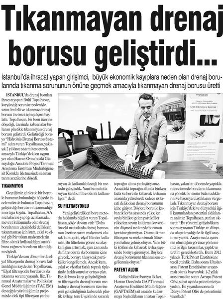 Tarım Bakanlığ Destekleri ile Tıkanmaz Drenaj Borusu üretildi.