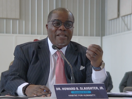 Dr. Howard B. Slaughter, Jr. at affordable housing policy hearing