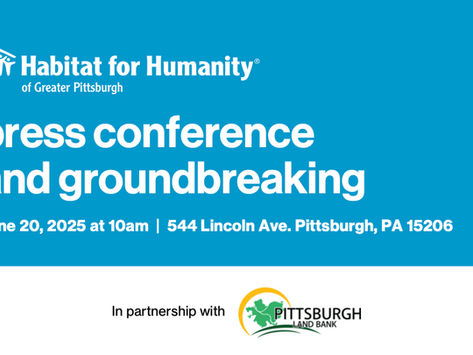 An invitation to a press conference and groundbreaking on June 20, 2025 at 10am at 544 Lincoln Ave. Pittsburgh, PA 15206