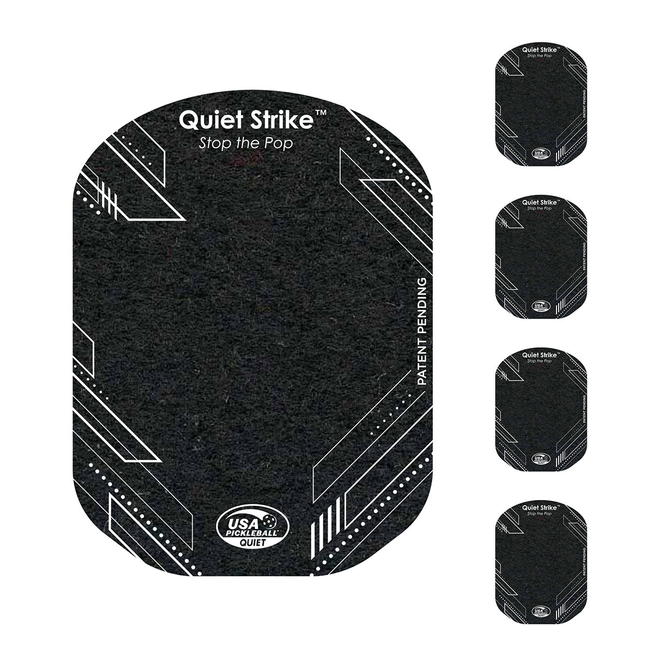 Quiet Strike Pickleball Paddle Pads / Black / Rounded Top / 4-pack
