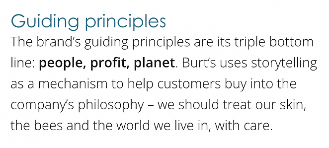 Burts Bees project, guiding principles