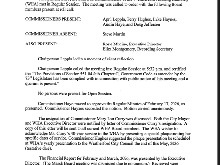Minutes Of The April 2026 Board Meeting