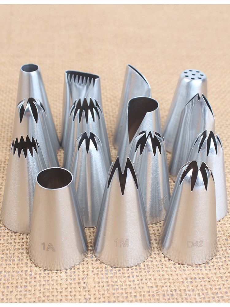 Miniatura: 15pcs Piping Nozzles Set, Stainless Steel IcingCream Nozzles, Cake Piping Tips F