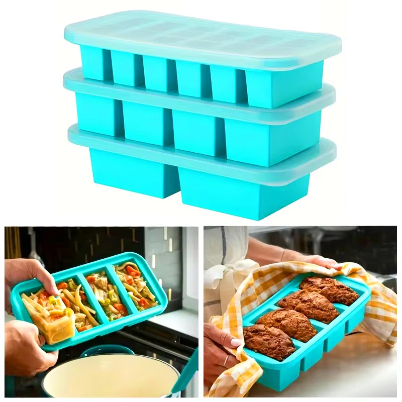 1PC 2/4/6Grid Silicone Freezer Mold with Lid Refrigerated Food Storage Box Food 
