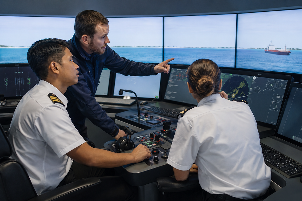 Seafarers undertaking bridge simulator training for digital ship operations