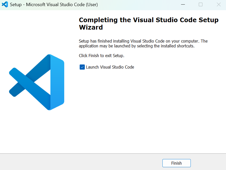 Visual Studio Code installation/setup window showing that Visual Studio Code has been successfully installed on the device.