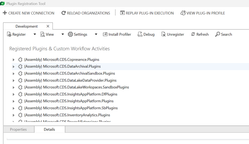 Assemblies listing within the Plugin Registration Tool.