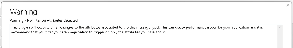 Warning that no filter attributes have been detected as part of the creation of the new step.
