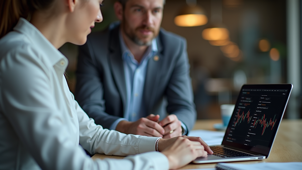 Close-up view of a consultant discussing digital strategies with a business owner