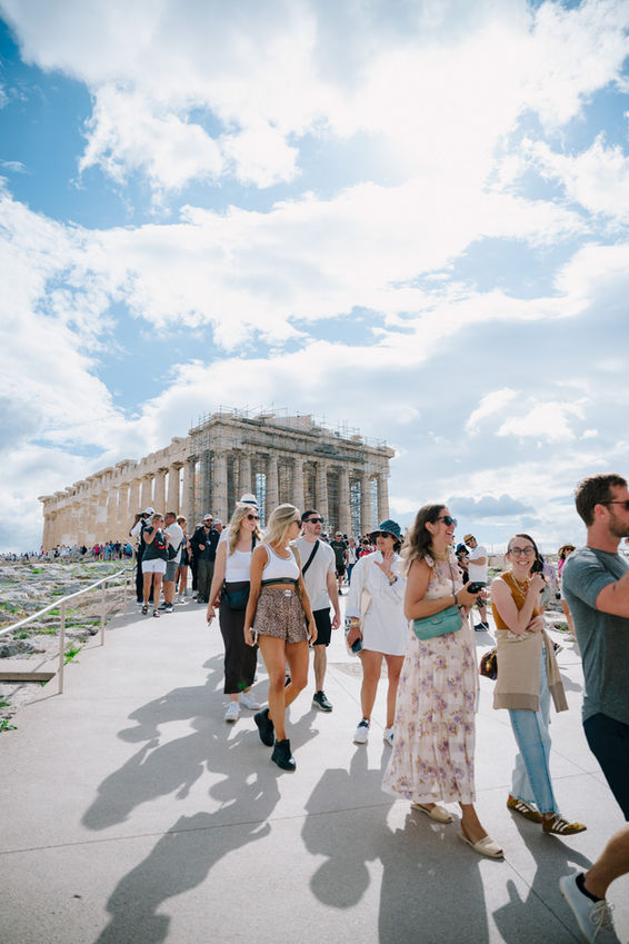 Tourists visiting the Parthenon in Athens