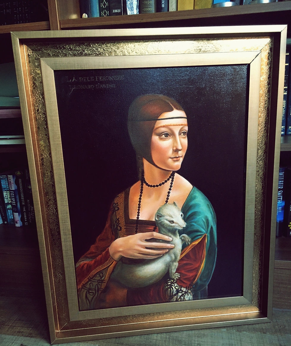Thumbnail: Lady with an Ermine by Leonardo Da Vinci. Framed gold