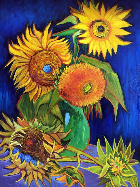 油絵 絵画 【sunflower】 Six Sunflowers on the Royal-Blue Background by Van Gogh | OBK ART