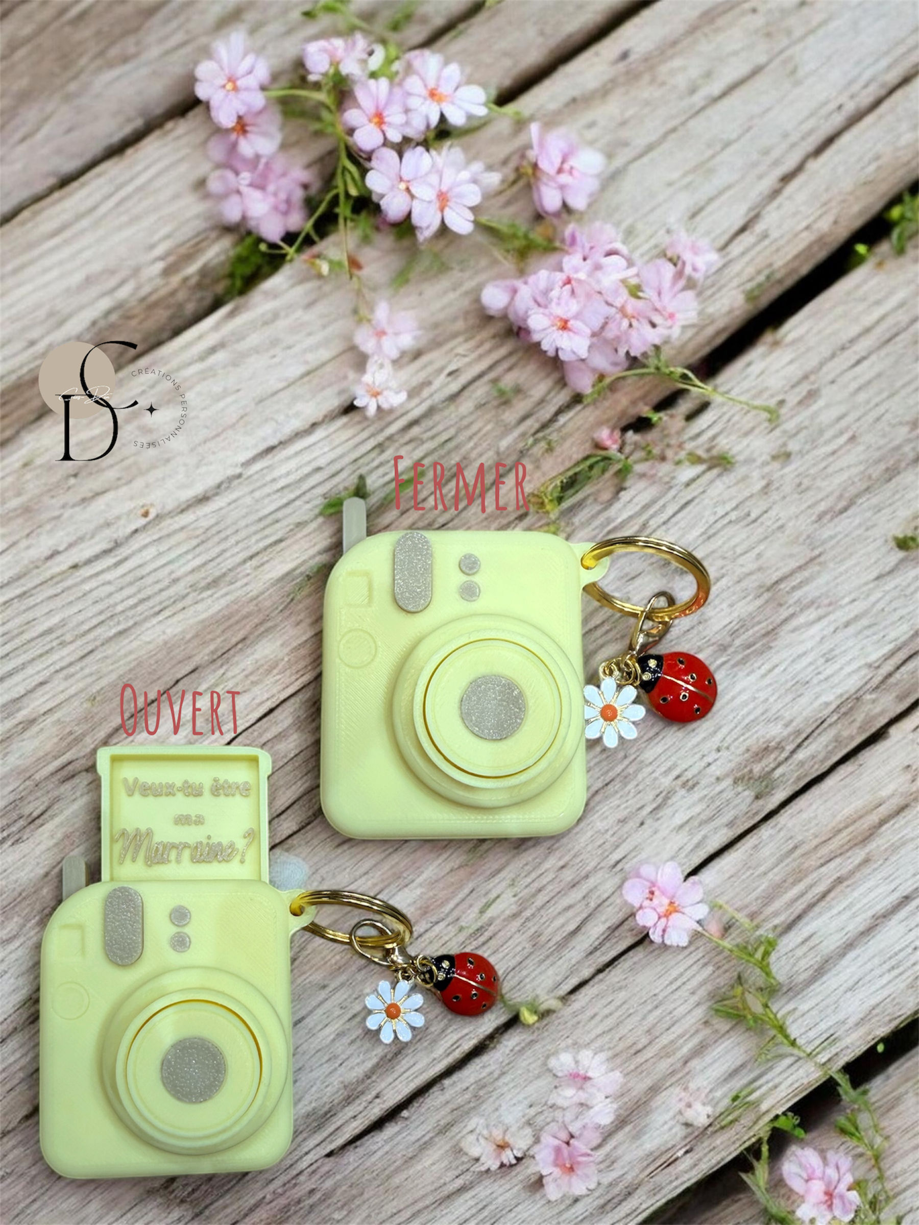 📸 Porte-clé appareil photo personnalisé – message caché ou photo