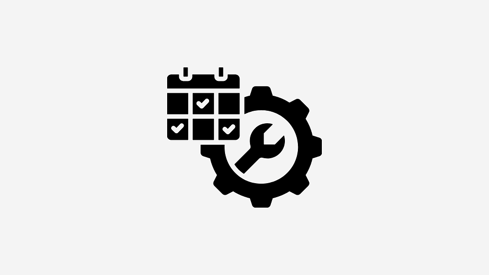 Line art icon of a calendar with a gear, symbolizing scheduling, planning, or automated marketing