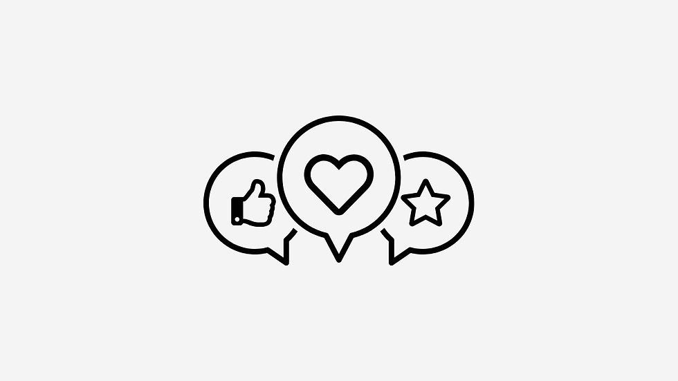 Line art icon of speech bubbles with a heart and stars, symbolizing customer feedback and online reviews