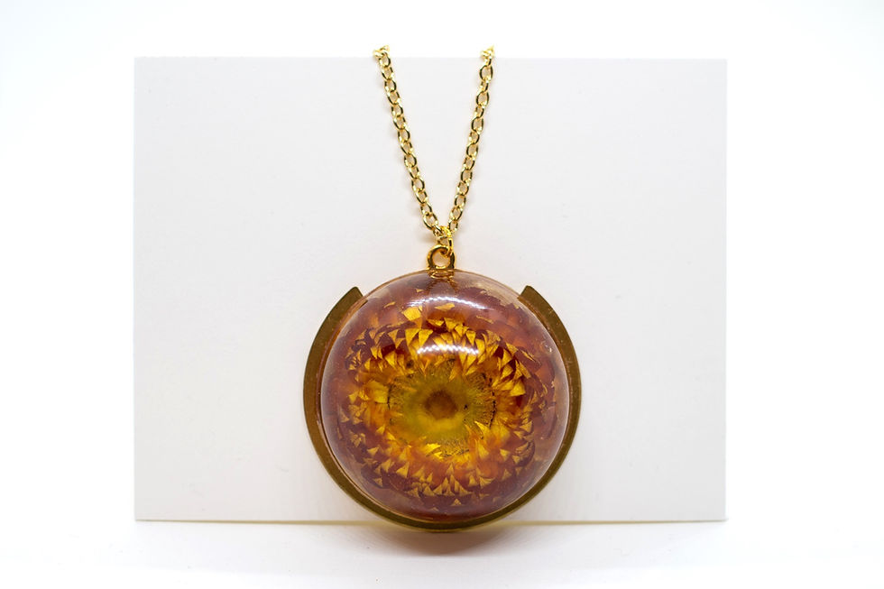 Thumbnail: Yellow and Orange Straw Flower Necklace, 17" (OR007)