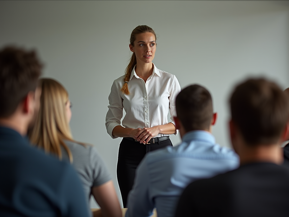 woman leading a meeting and looking uncertain
