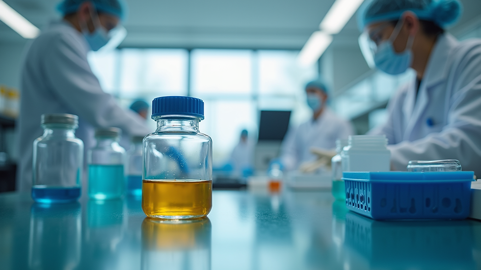 Eye-level view of a modern drug testing lab with equipment and samples