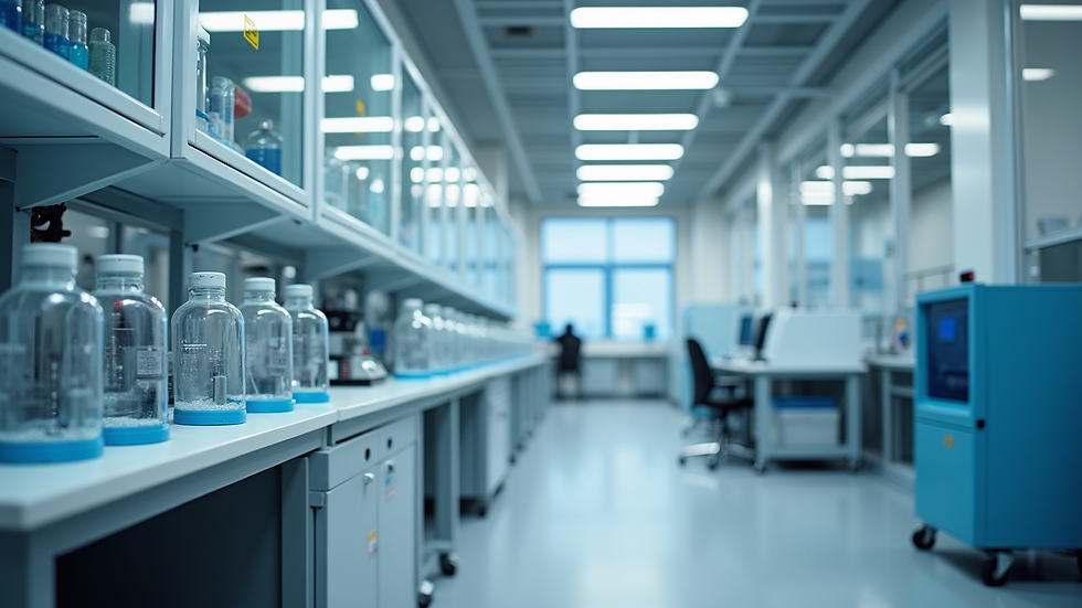 High angle view of a modern laboratory with testing equipment