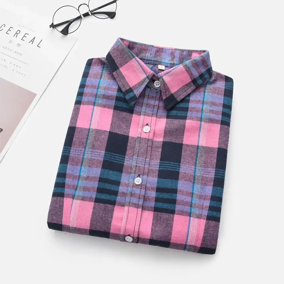 Thumbnail: Women's Winter Female Shirt Plaid Shirt Women Slim Long Sleeve Cotton Blouse